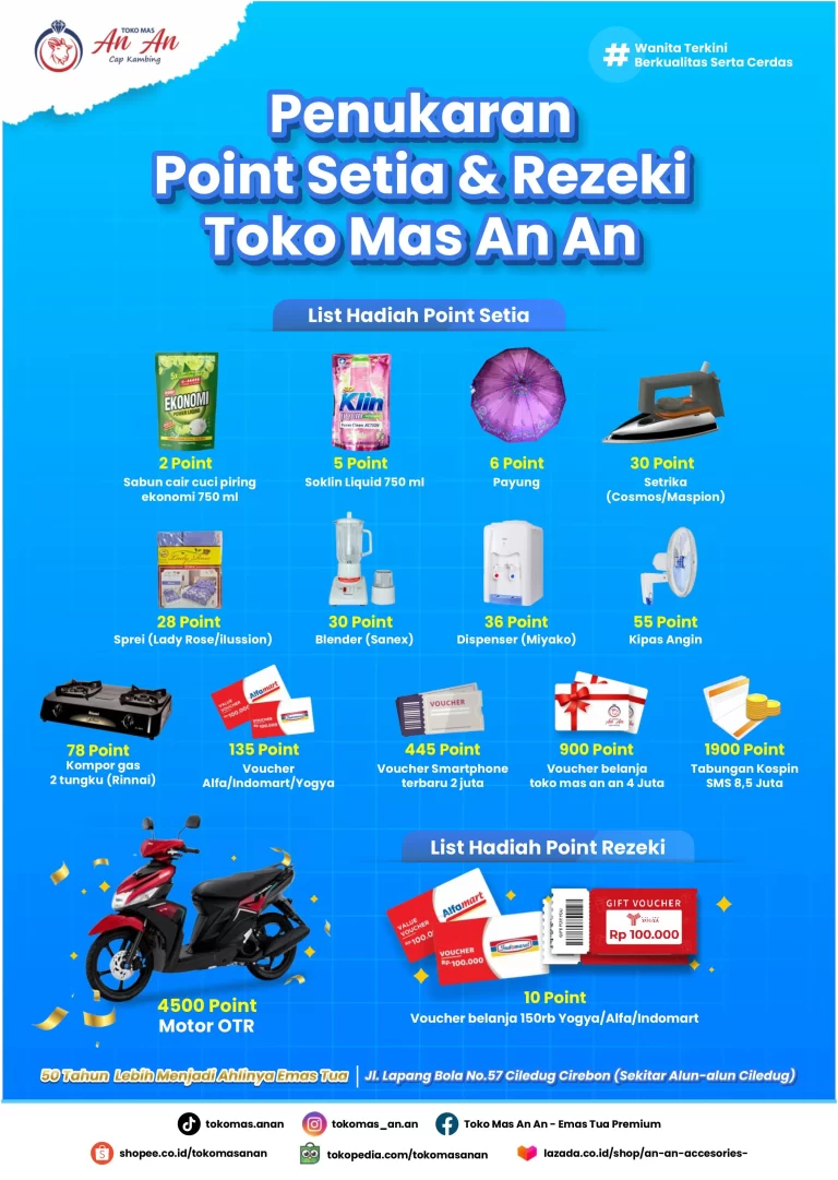 Pelanggan menukarkan Poin Setia Rezeki di Toko Mas AN AN dan menerima hadiah.