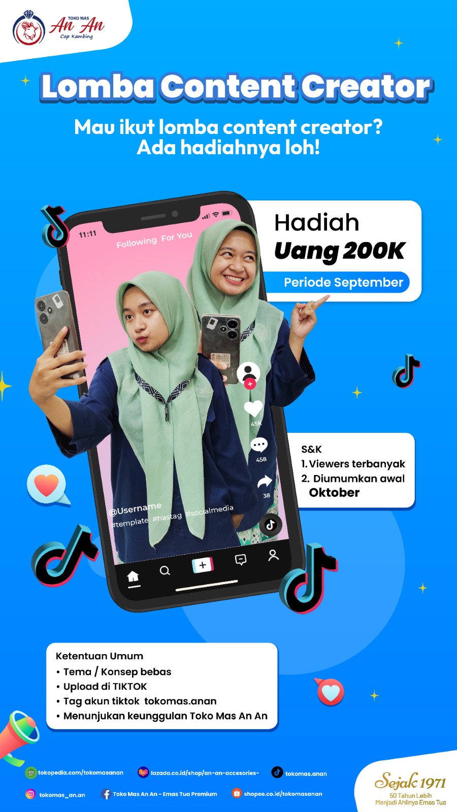 Lomba content creator Toko Mas An An dengan hadiah uang tunai 200K